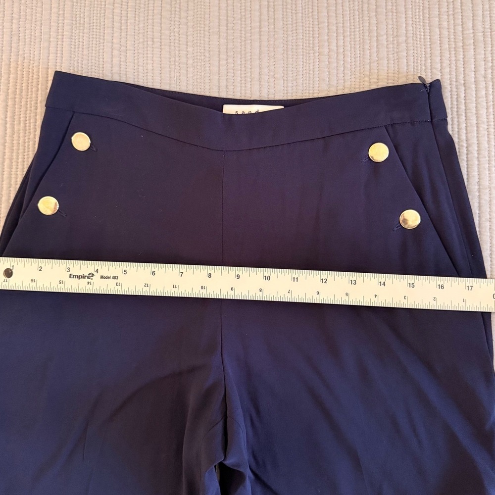 Sandro Paris Womens Navy  Gold Button Sailor Trousers High Waist Pants Size 38 - Picture 3 of 14